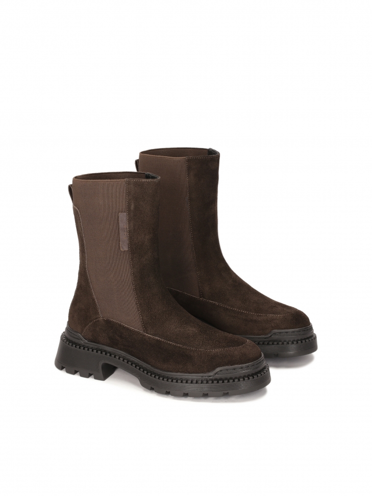 Brown suede slip-on boots