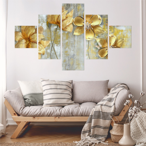 Obraz 5-Częściowy Beżowe KWIATY Abstrakcja 3D 150x90cm