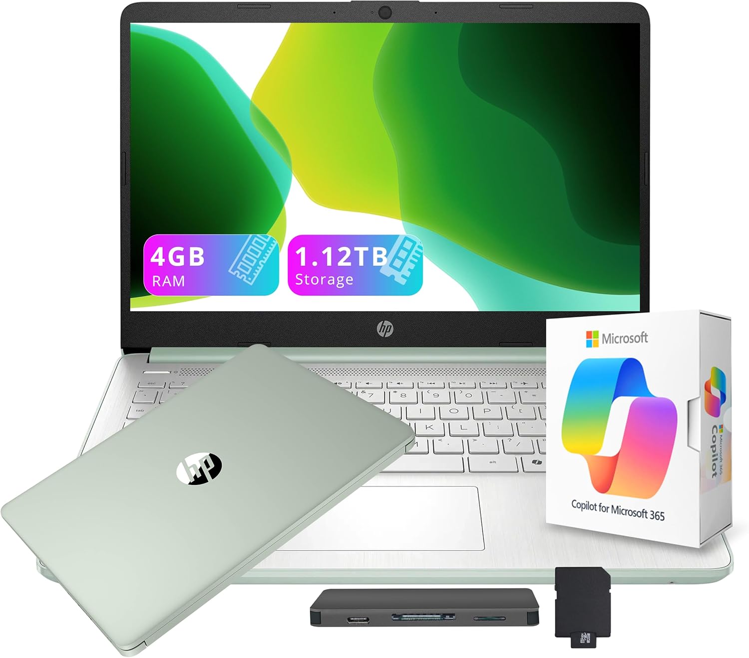 HP Stream 14 HD Student&Business Laptop with AI Copilot, Intel Processor N150, 4GB RAM, 1.12TB Storage (128GB UFS + 1TB Docking Station), 1 Year Office 365, Intel Graphics, Win 11, Willow Green
