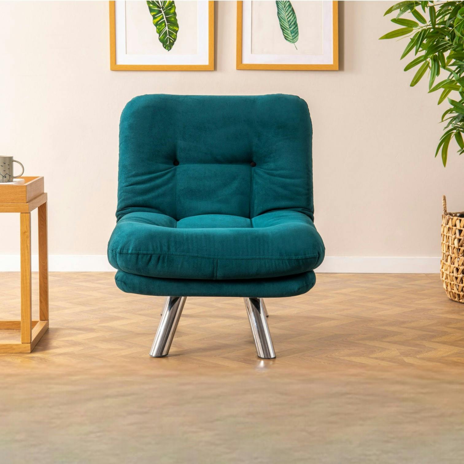 Fauteuil convertible banquette bleu lagon pieds chromés CUSCO