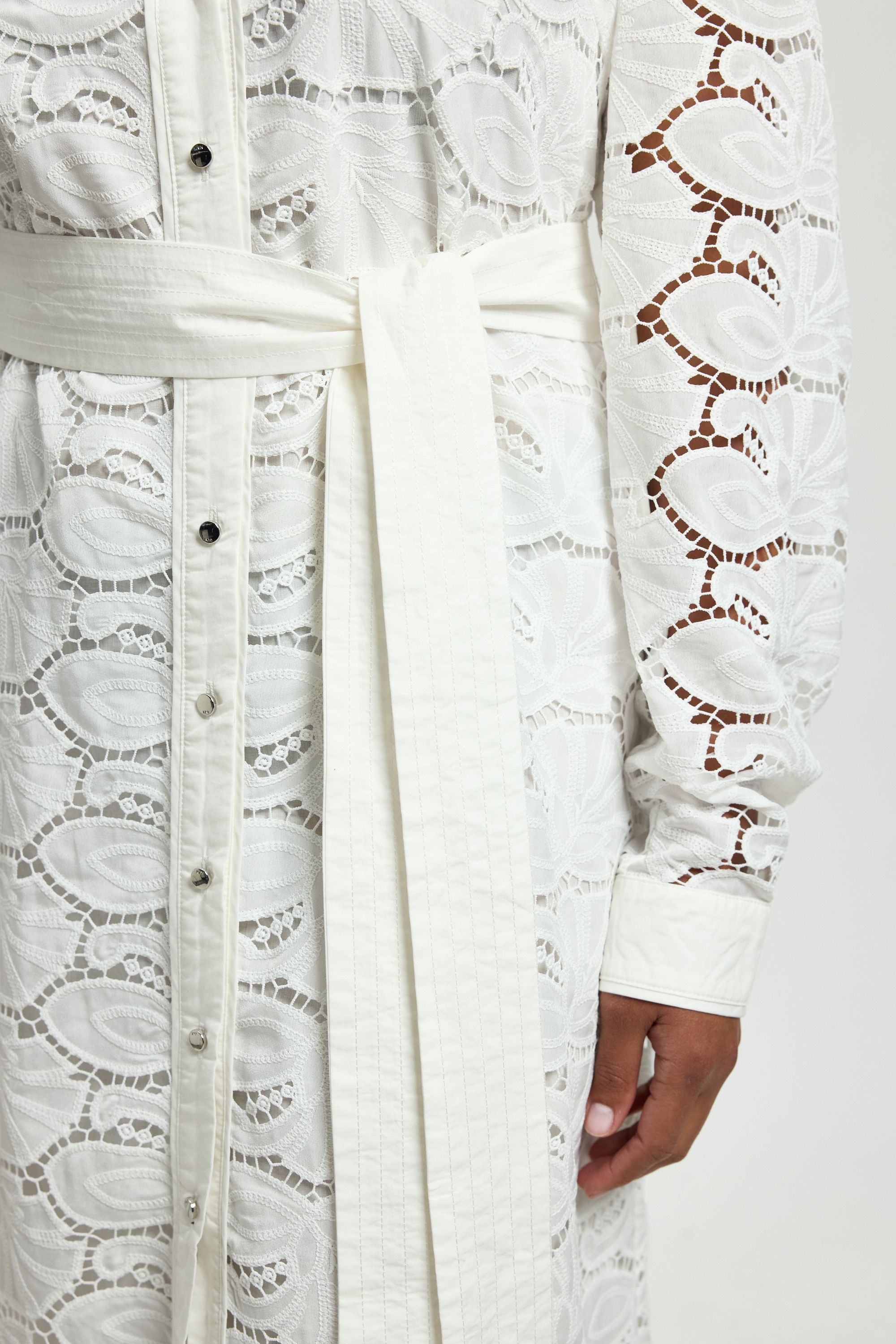 KarenMillen Plus Size Cutwork Cotton Collared Woven Shirt Dress