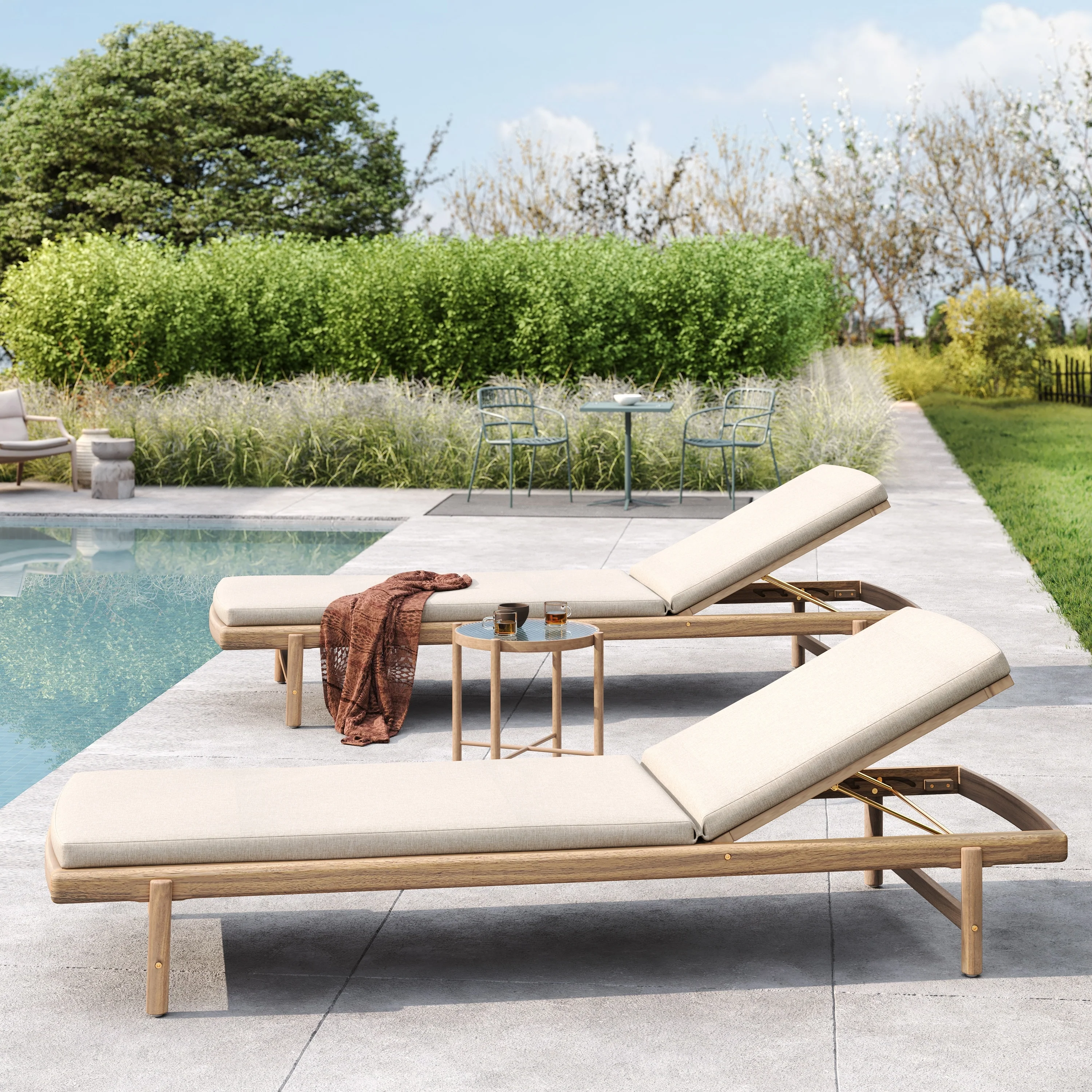 Christopher Knight Home - Emilio Outdoor Comfort Mallorca Acacia Wood Chaise Lounge Set with Cushions