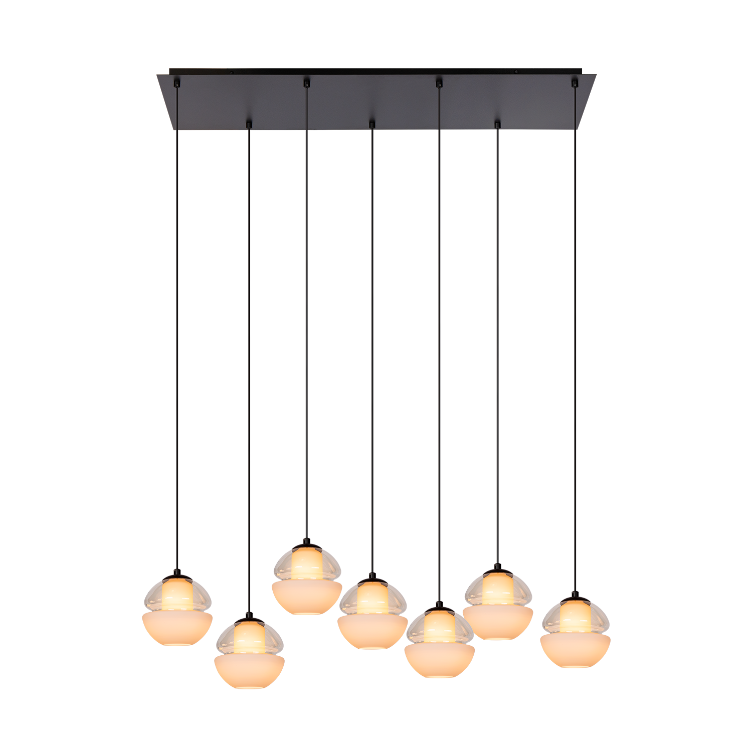 Atmooz Reese 7 Hanglamp – Zwart – Cognac & Opaalglas – 7 Lichtpunten