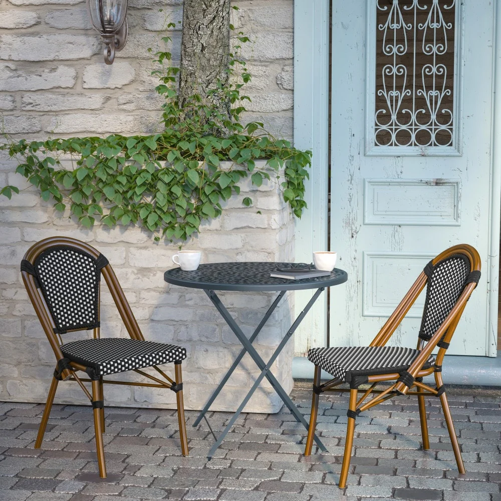 2 Pack All-Weather Commercial Paris Chairs with Bamboo Print Frame - 18.5W x 22D x 34.25H