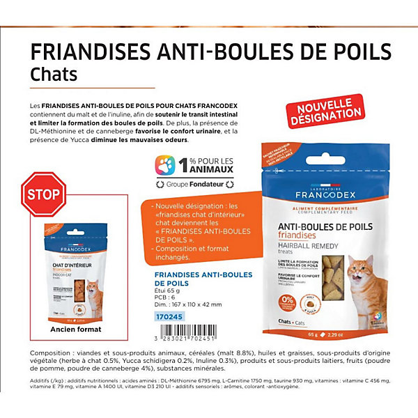 Friandises Anti boules de poils Pour Chatons et Chats d'intérieur 65g