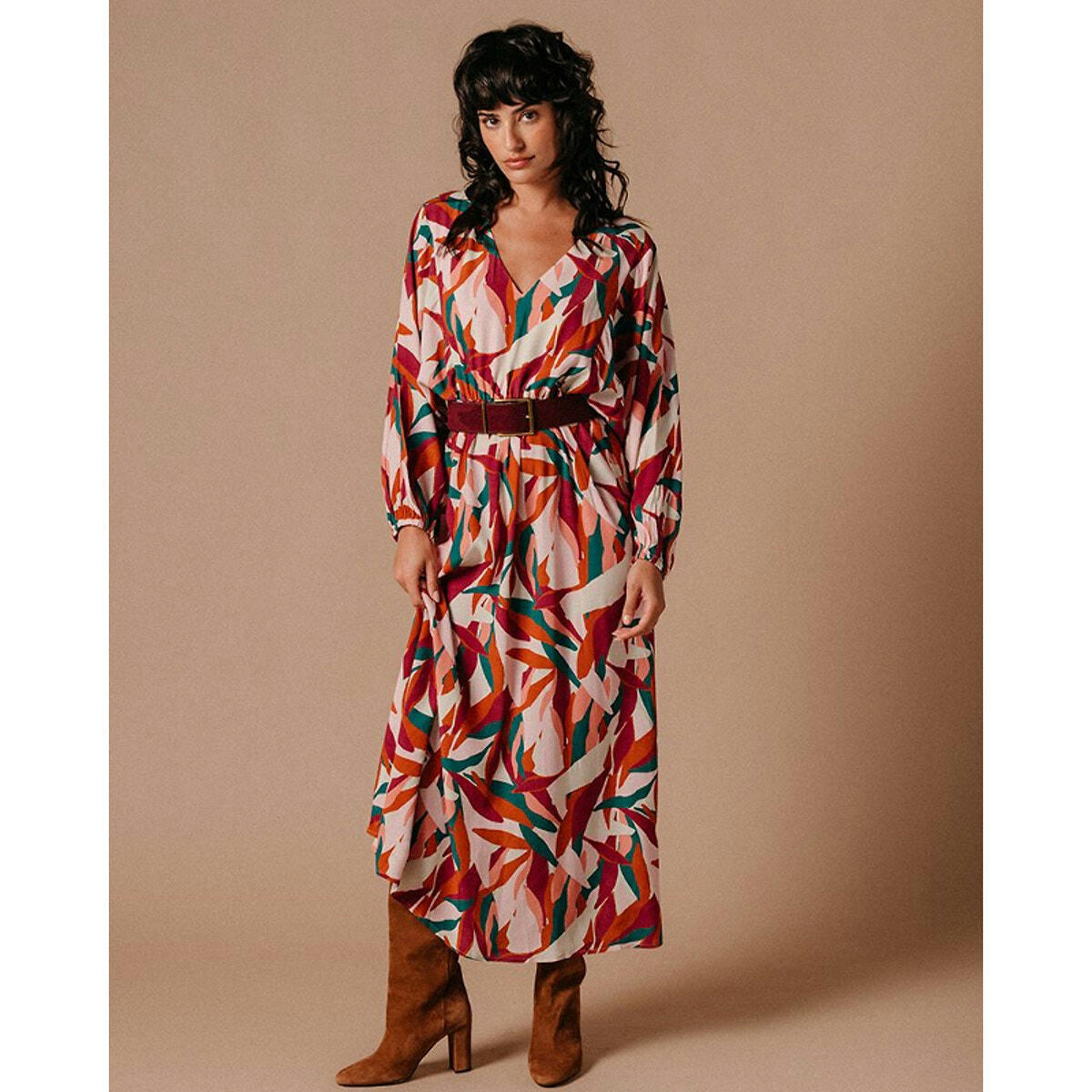 Robe longue Lima encolure V manches longues