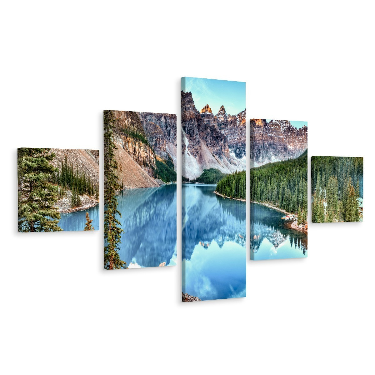 Obraz 5-Częściowy GÓRY Jezioro Drzewa 3D 150x90cm