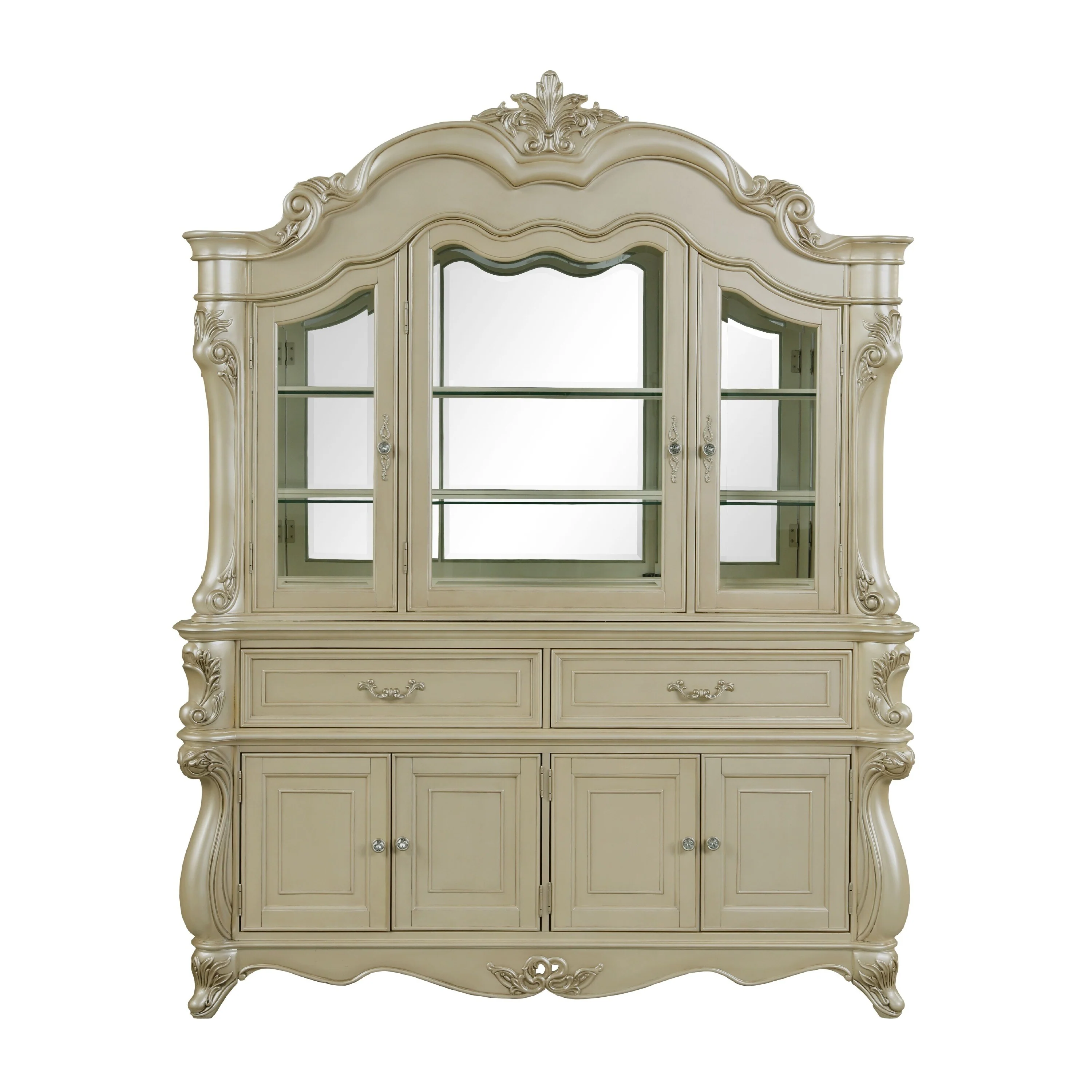 Kerra China Buffet and Hutch Set, Baroque Style Champagne Poplar Wood