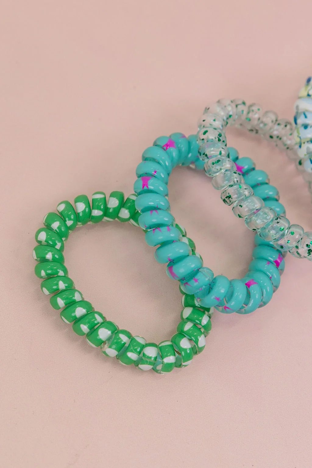 Green & Aqua Coil Hair Ties – 6 Pack