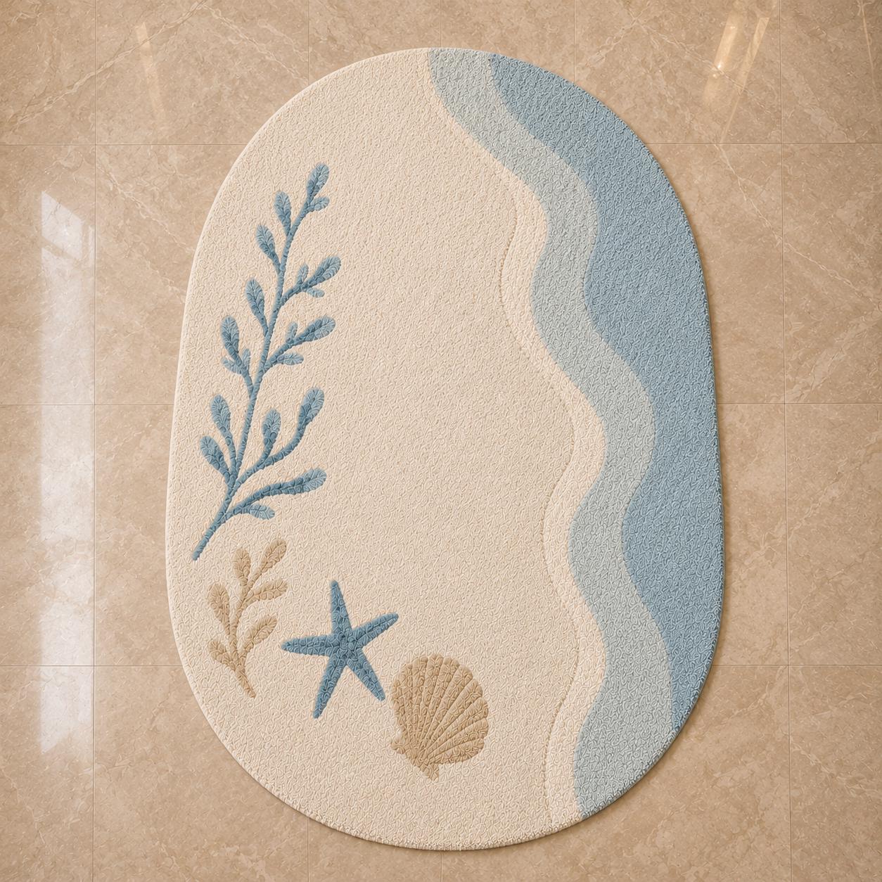 Coastal Ocean Hand Tufted Oval Rug, Seaside Area Decor, Bedroom Living Room Gift