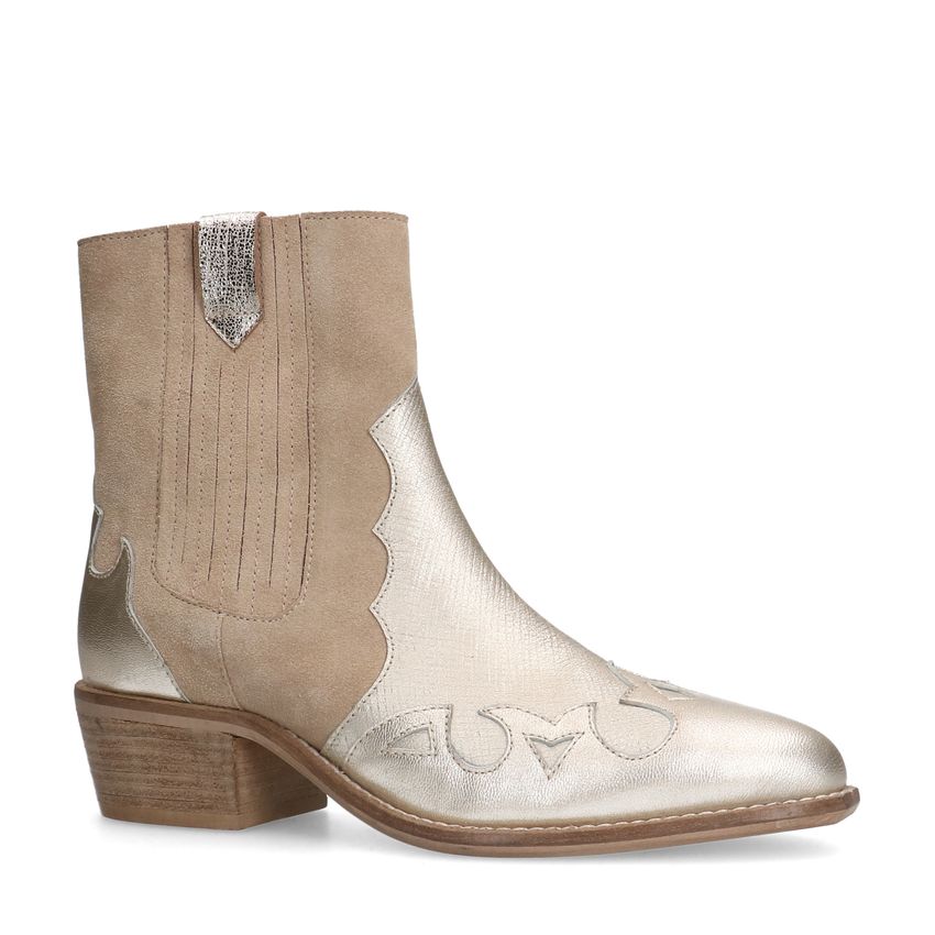 Manfield Beige suède metallic cowboy laarzen