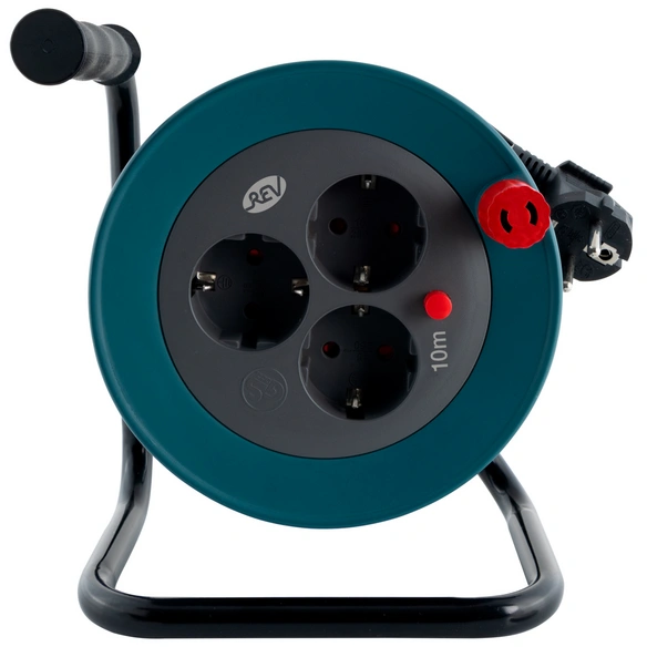 Kabeltrommel, Mini Kunststoff 3-fach 10m H05VV-F3G1,5mm² petrol/schwarz