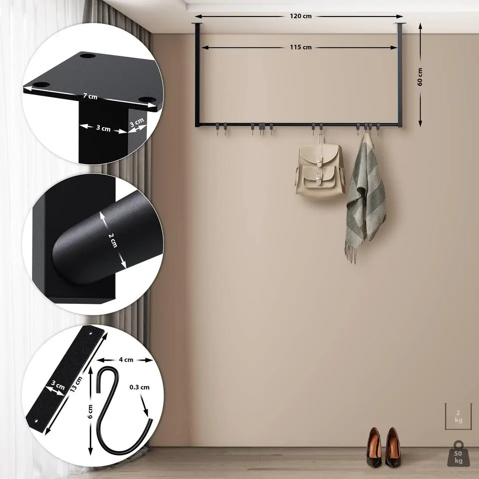 CLP Kledingrek Fenton 60x120x7 cm - zwart