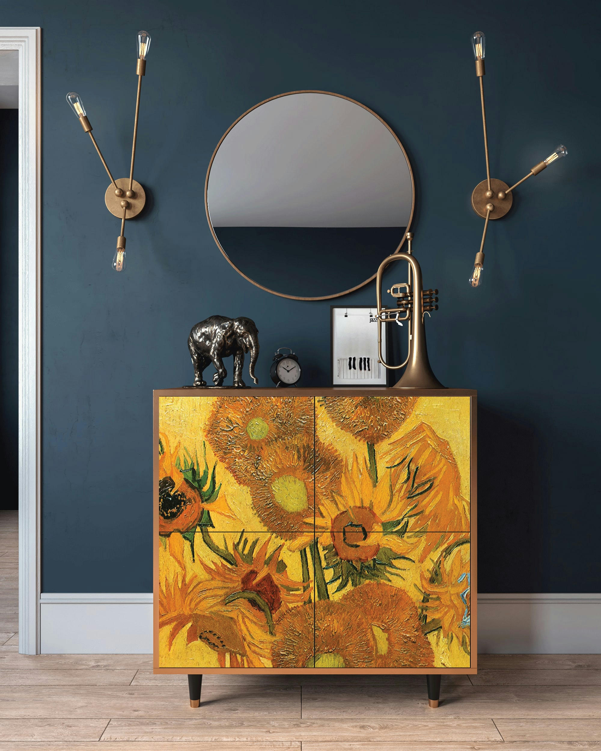 SUNFLOWERS BY VINCENT VAN GOGH - Buffet  jaune 4 portes L 94 cm