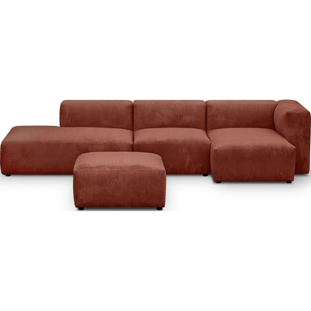 MODULO NEW - Canapé modulable angle droit 5 places velours côtelé rouille + pouf