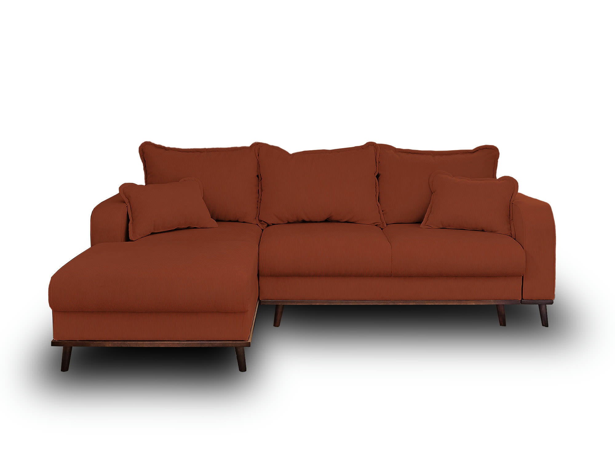 BILLIE - Canapé d'angle gauche convertible 4 places en velours côtelé rouille