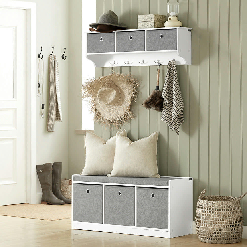 - Banc d'entrée 3 paniers effet bois gris foncé