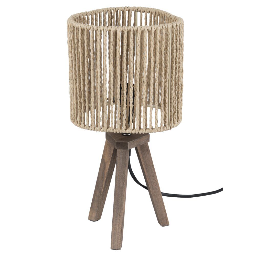Lampe à poser trépied bois abat-jour papier tressé Ø16xH32,5cm