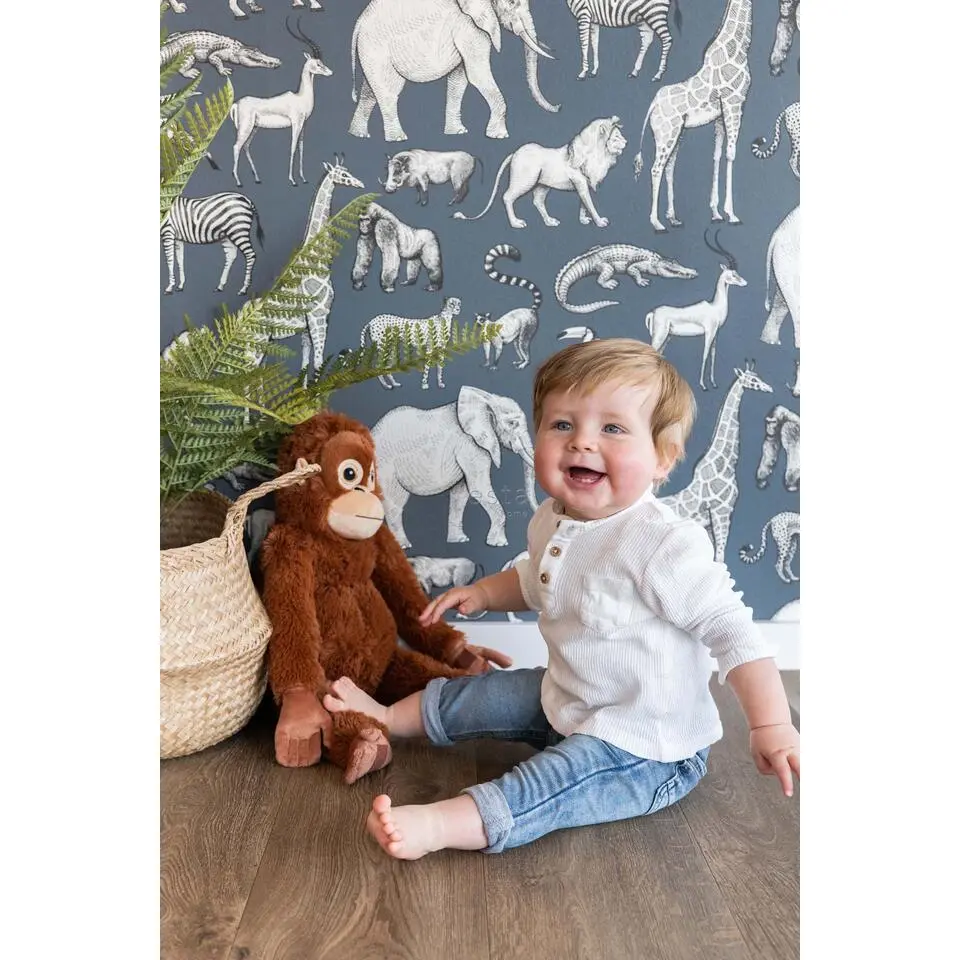 ESTAhome behang jungle dieren vergrijsd blauw en grijs - 53 cm x 10.05 m