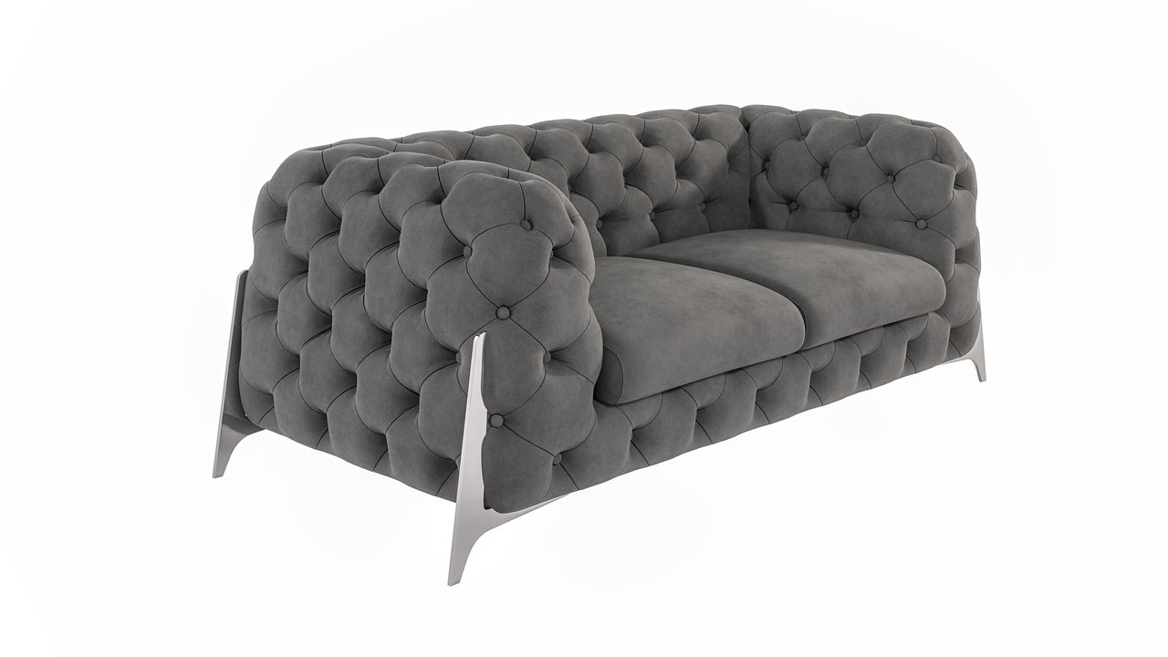 Ropez Miami sofa 2 pikowana wysokie nóżki welur szary