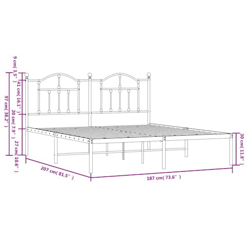 NNEVL Metal Bed Frame with Headboard Black 183x203 cm King