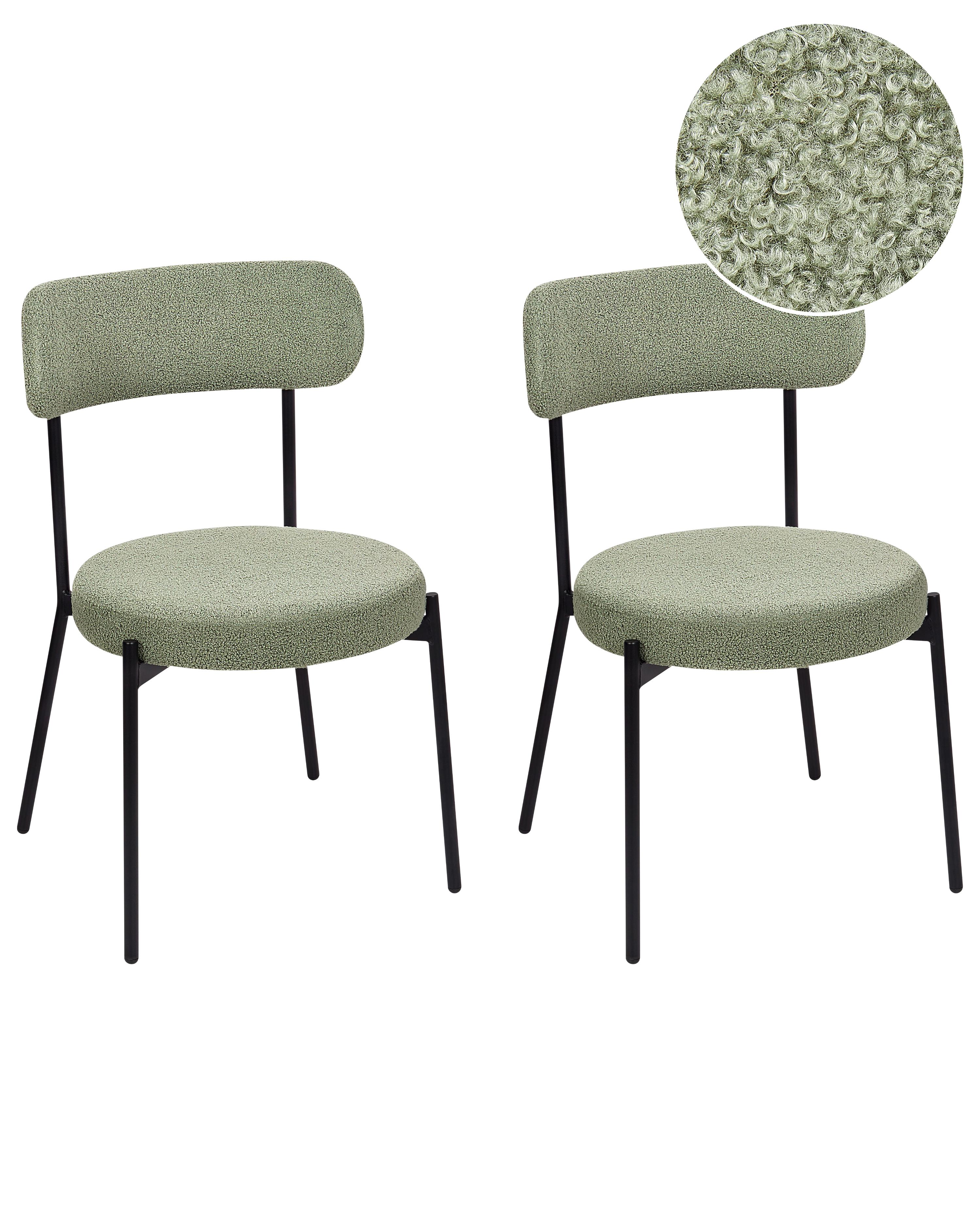 Set of 2 Bar Chairs ALLISON Boucle Light Green