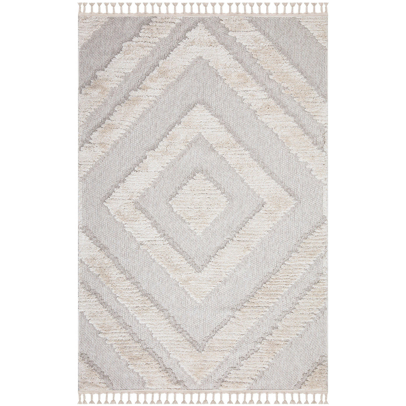 BOHOUSE - Tapis bohème chic à franges tressées crème 80x150cm
