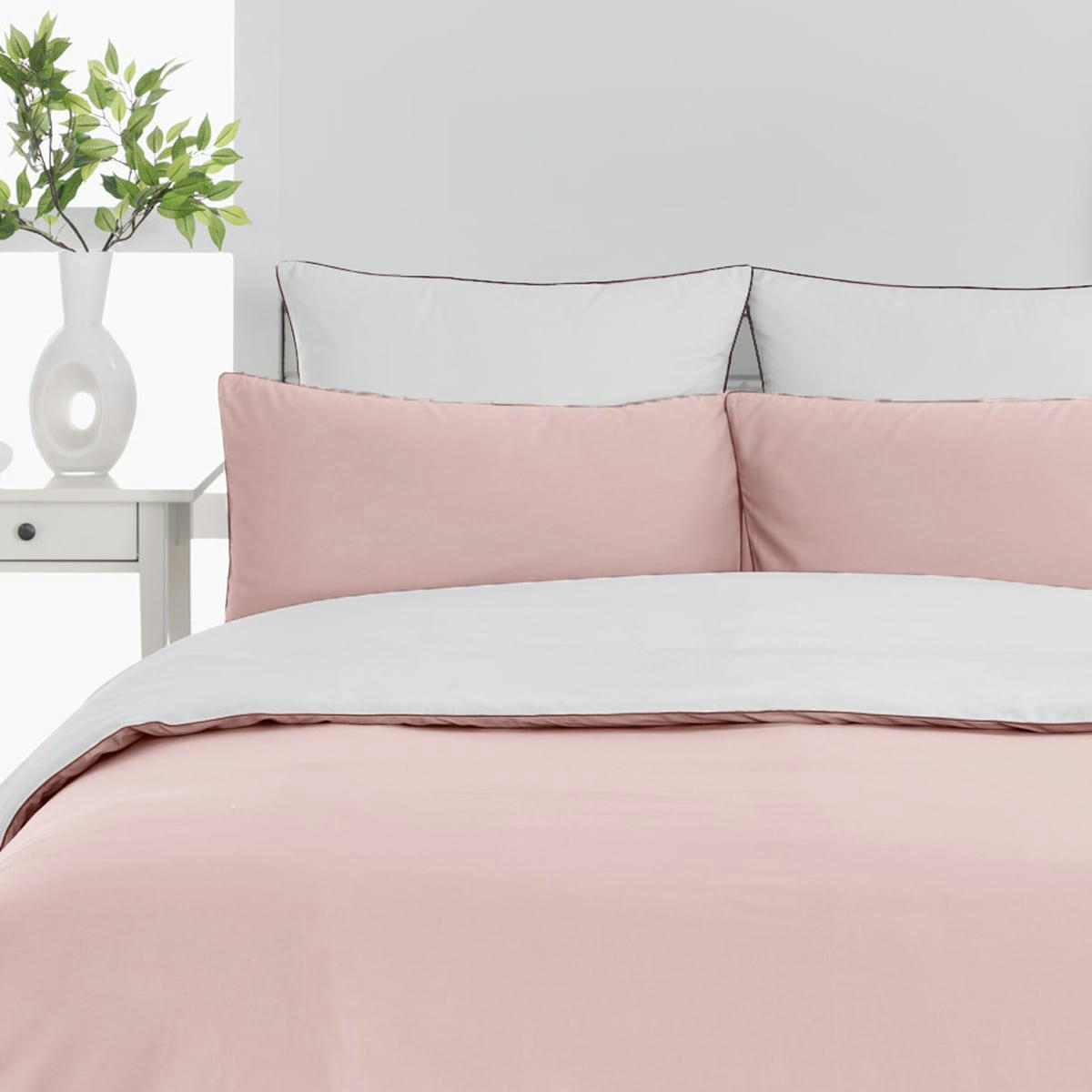 DOZMARY - Housse de couette bicolore en percale coton Poudre/Blanc 240x220 cm