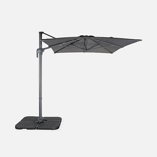 Parasol déporté rectangulaire 2x3m - Antibes - Gris - Parasol excentré inclinable. rabattable et rotatif à 360.