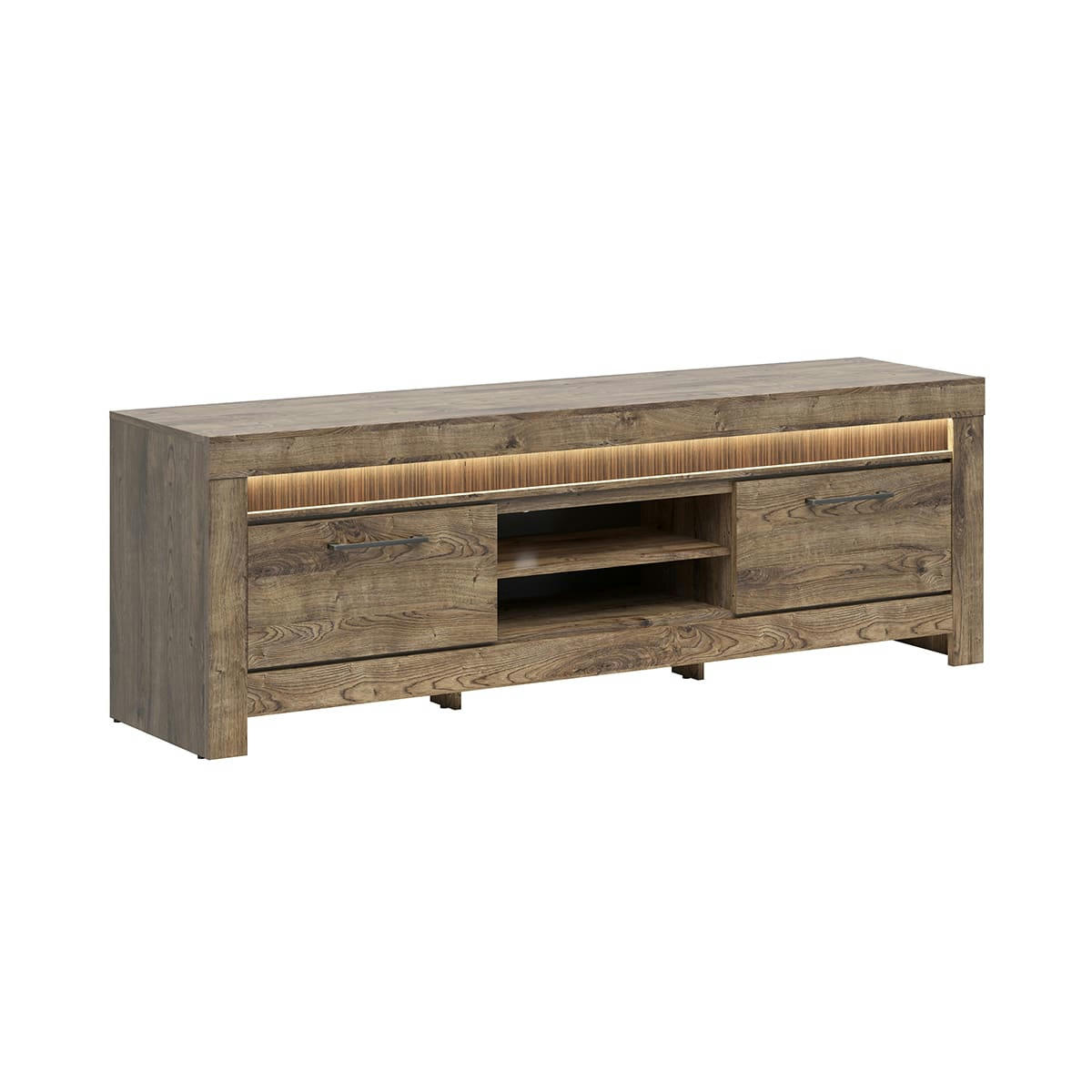 - Meuble TV 2 portes 180 cm LED inclus panneaux mdf naturel