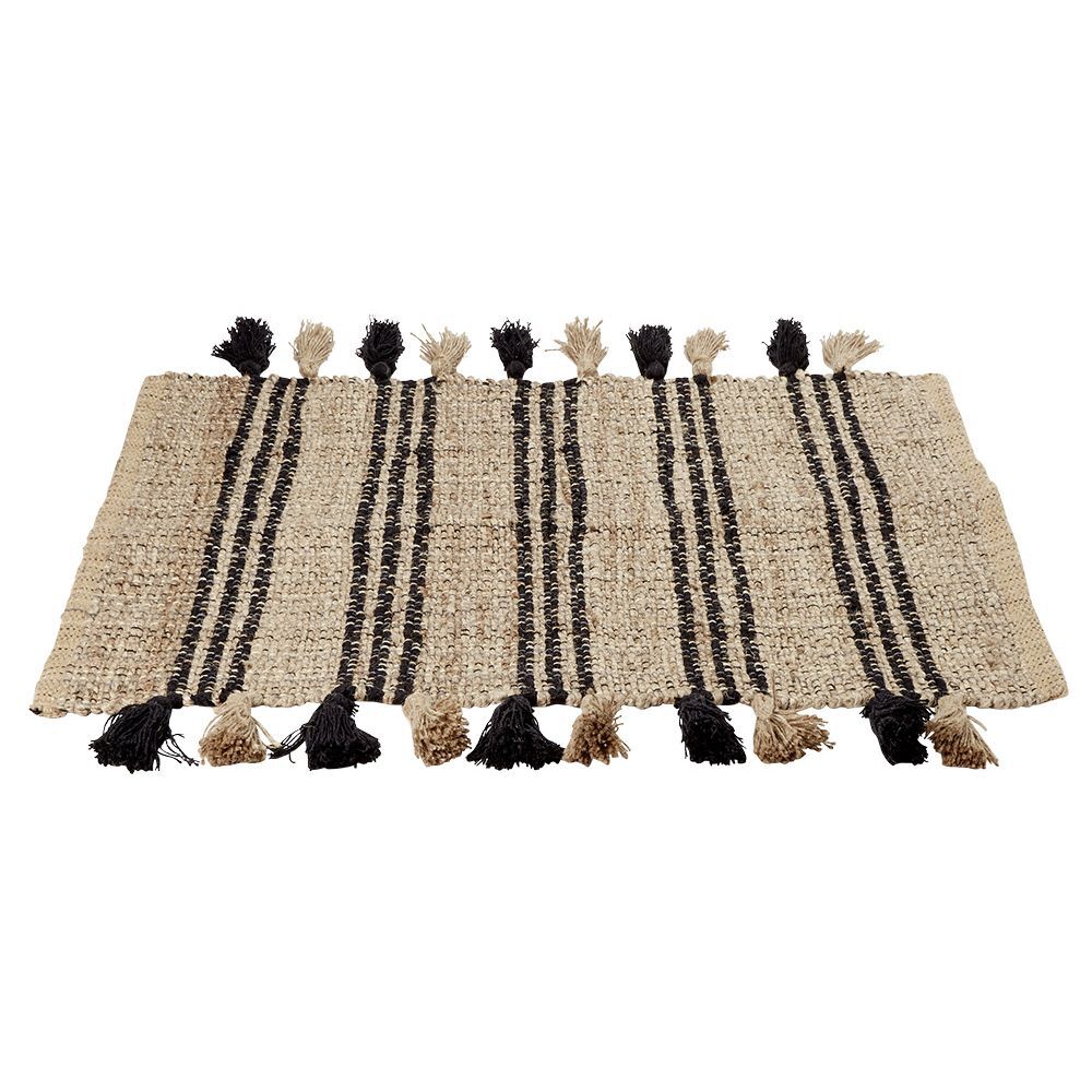 Tapis en jute avec pompon noir L60X90 cm