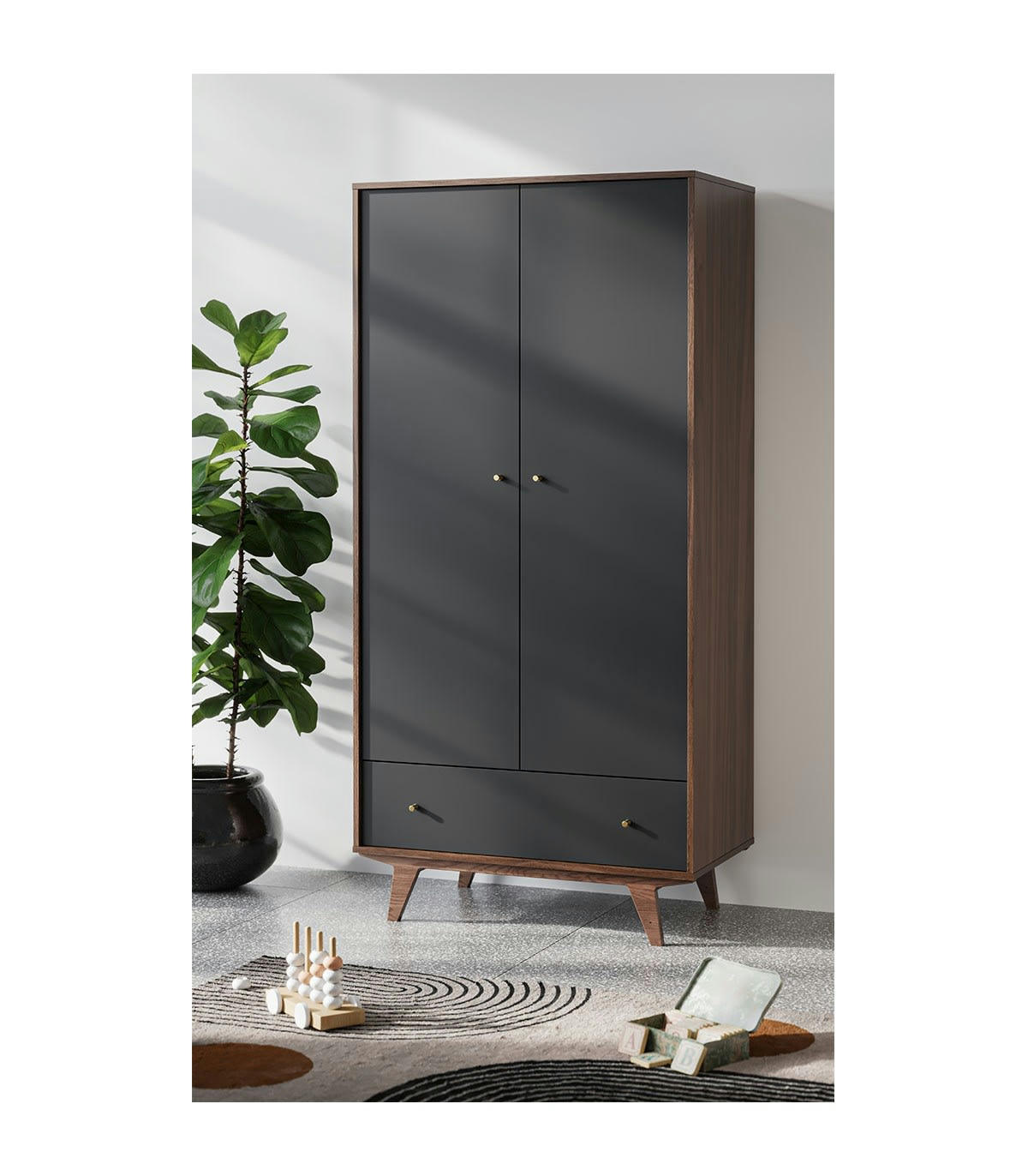 MID - Armoire 2 portes 1 tiroir - H185 cm