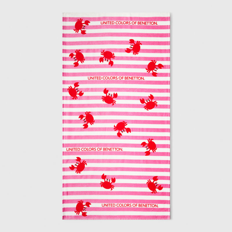 Striped beach towel with crabs