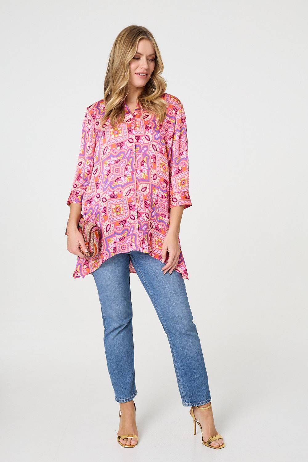 Izabel London Mosaic Print 3/4 Sleeve Longline Blouse