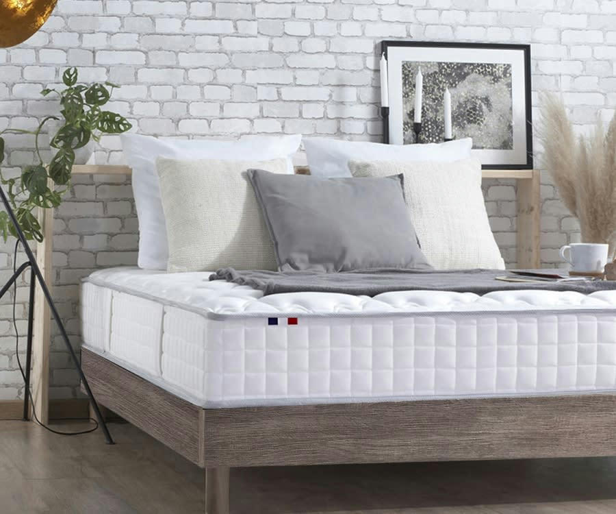 ENSEMBLE KIT ODYSSEE - Ensemble Matelas Ressorts + Visco Sommier en Kit Chêne gris 140x190