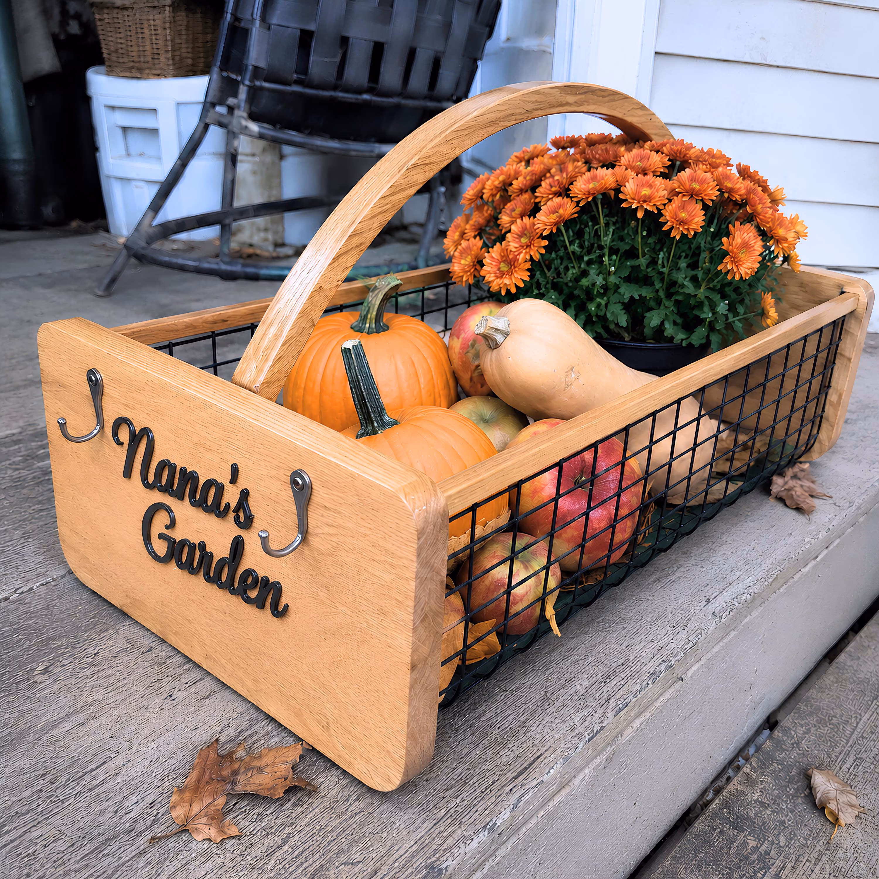 Harvest Basket Personalized Mesh Garden Hod with Handle Gardener Gift Produce Basket