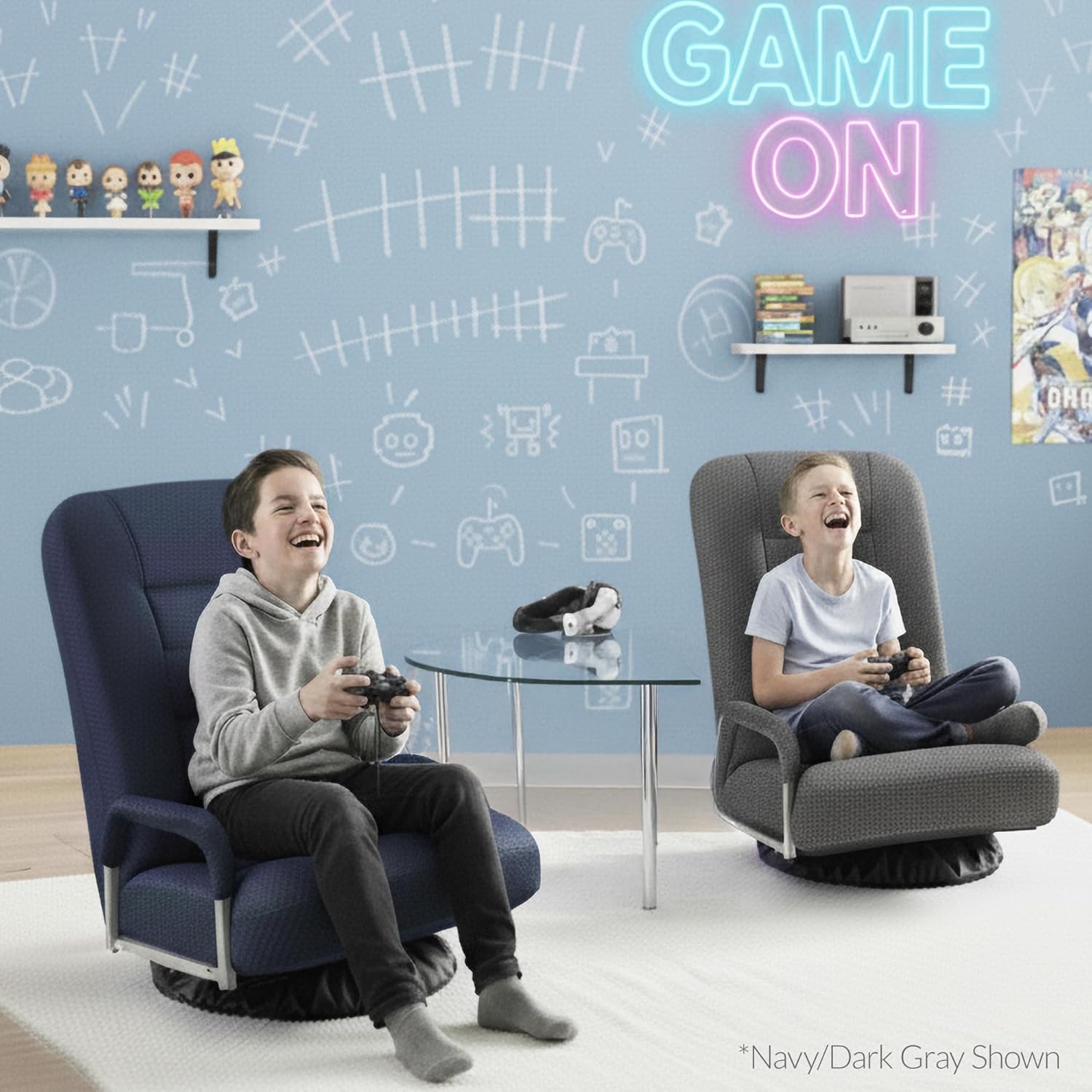 Best Choice Products Swivel Gaming Chair 360 Degree Multipurpose Floor Chair Rocker for TV, Reading, Playing Video Games w/Lumbar Support, Armrest Handles, Adjustable Foldable Backrest - Black/White