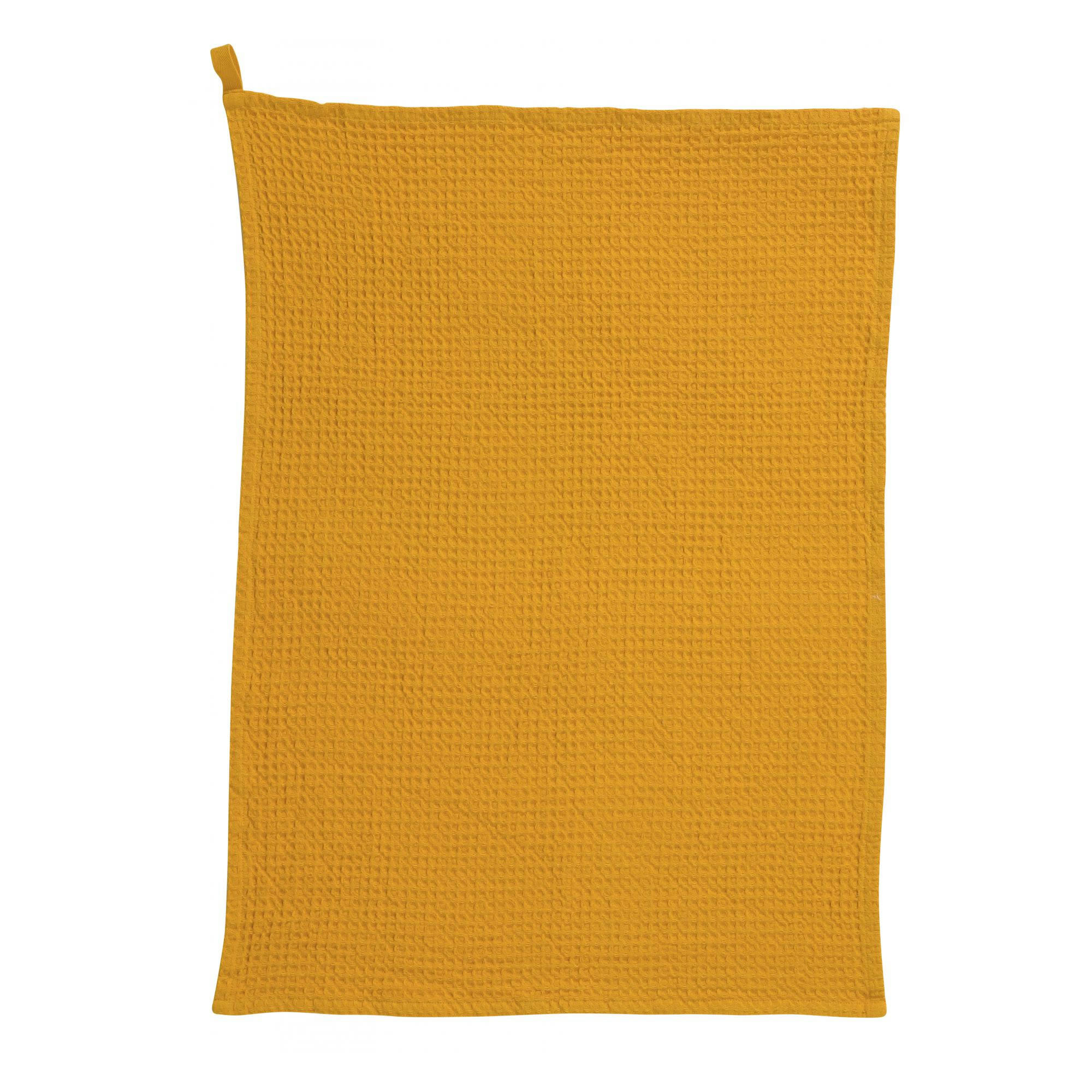 MUMBA - Torchon nid d'abeilles uni  en coton tournesol 50 x 70