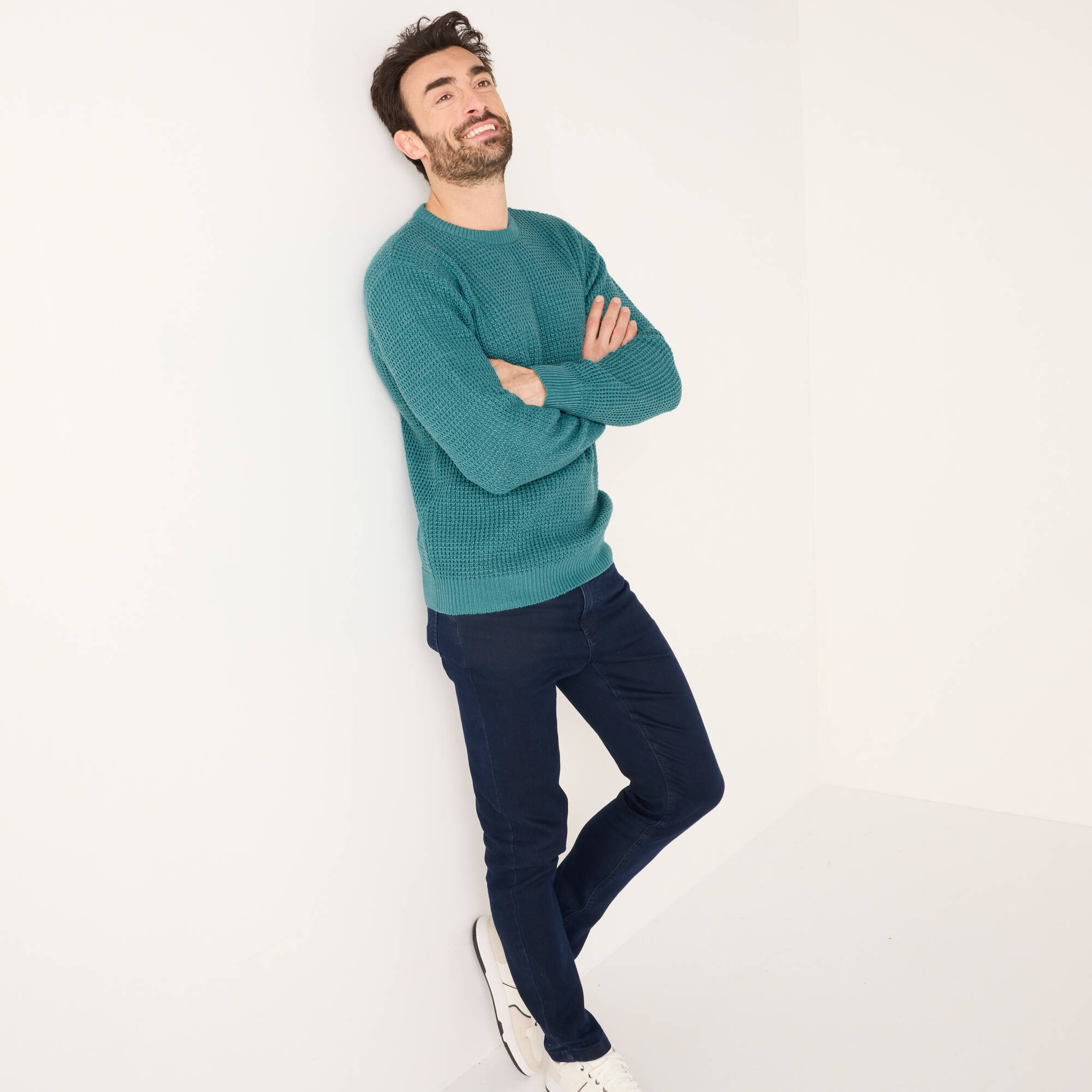 Pull maille gaufrée col rond