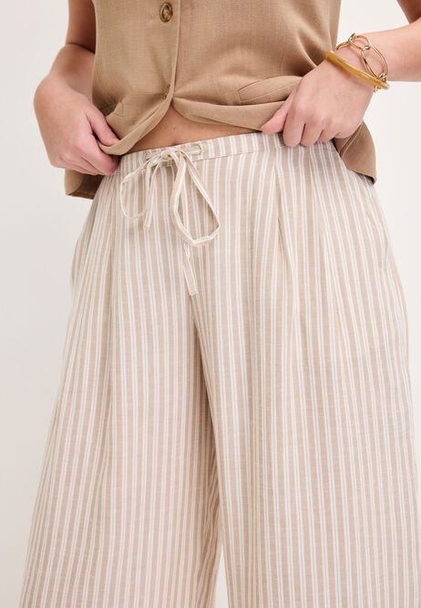 Womens Cream Stripe Linen Blend Trousers