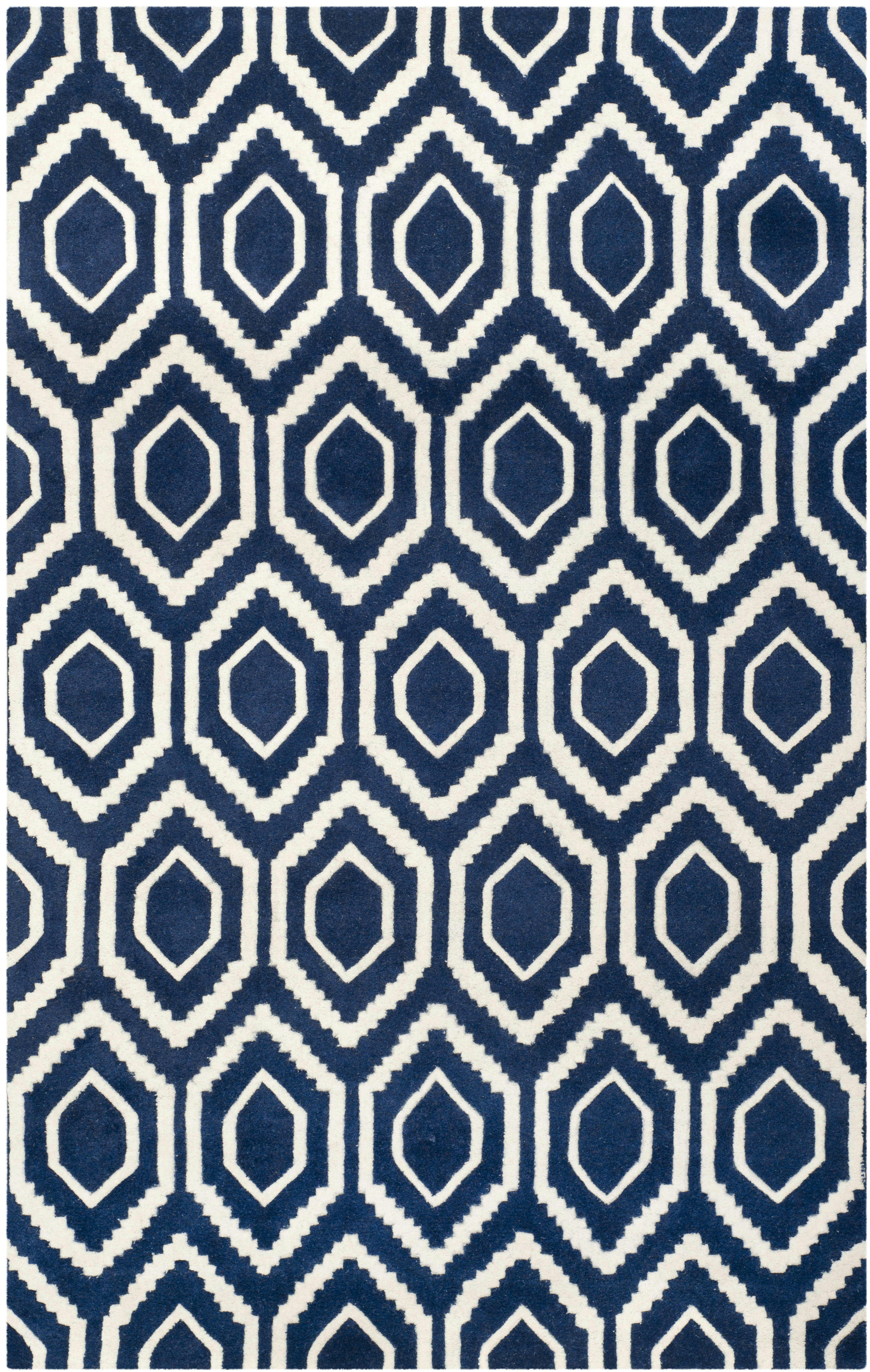 CHATHAM - Tapis de salon interieur en bleu fonce & ivoire, 183 x 274 cm