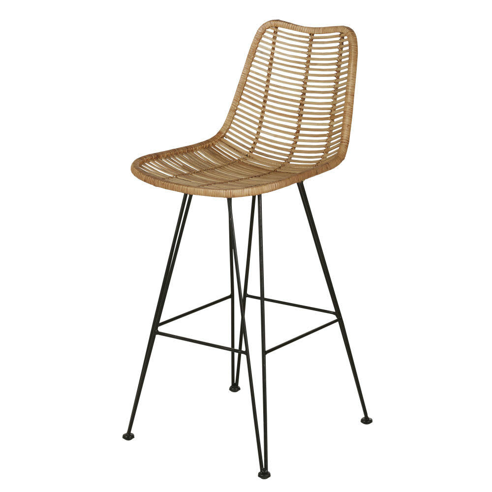 Pitaya - Chaise pour îlot central en rotin et métal noir H65