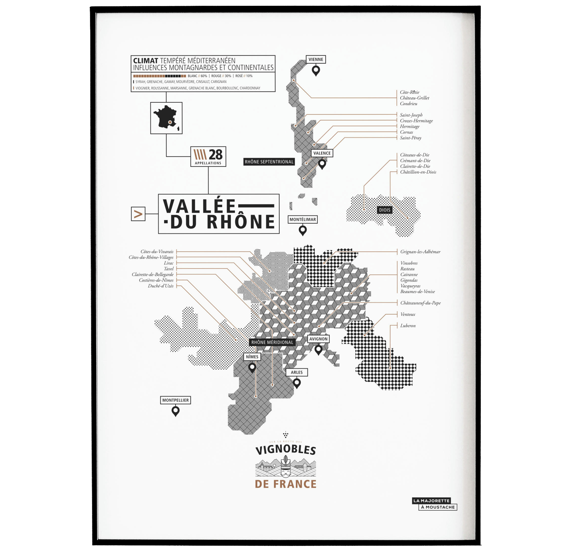 - Affiche d'art vignoble de la vallée du Rhône 30 X 40 cm