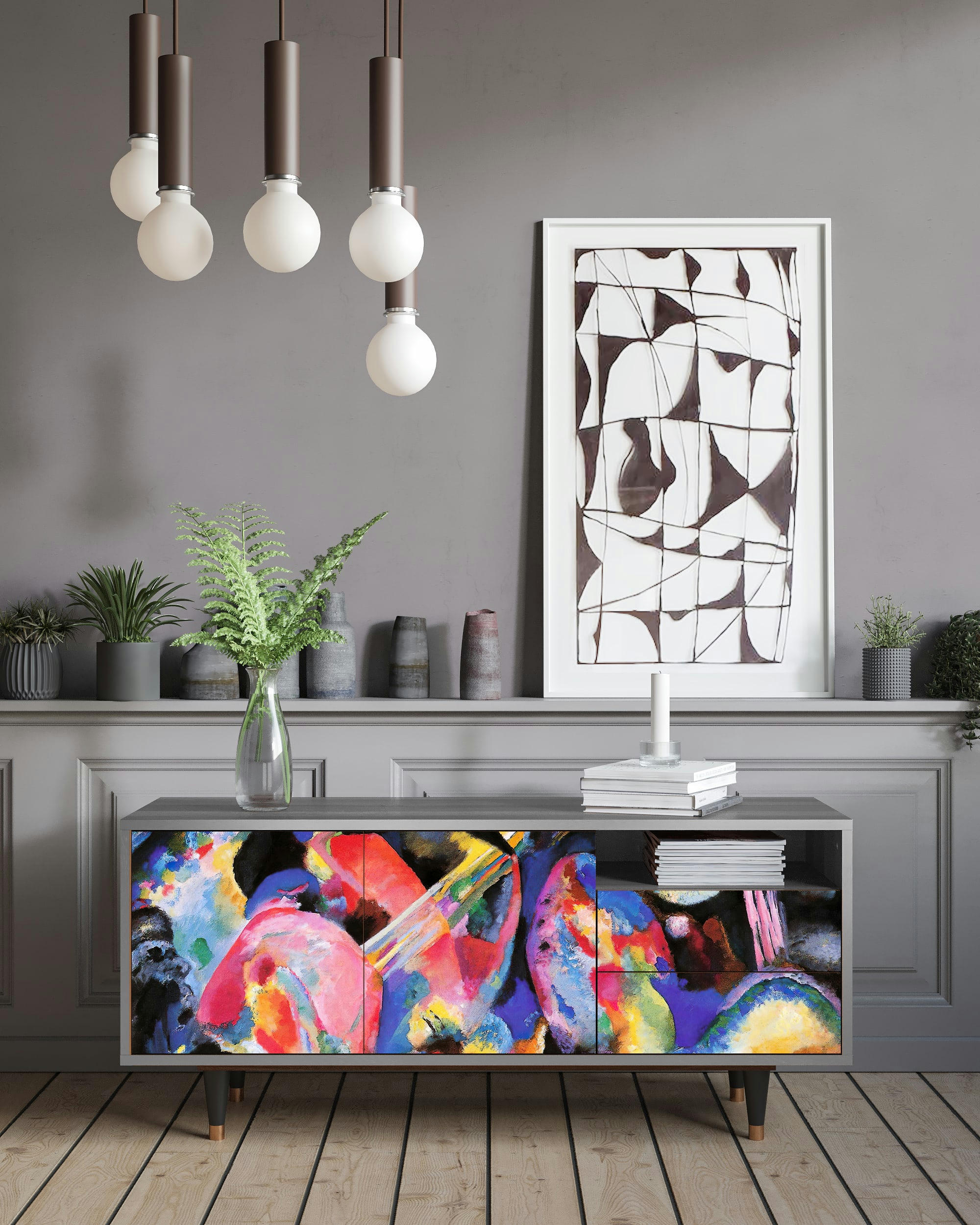 KANDINSKY - Meuble TV  multicolore 2 tiroirs et 2 portes L 125 cm