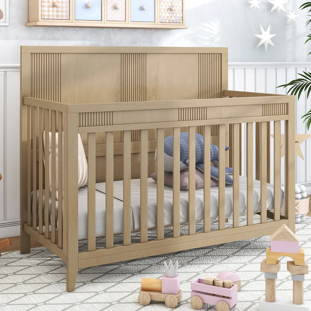 Modern Design Wood Baby Safe Crib, Non-Toxic Finish