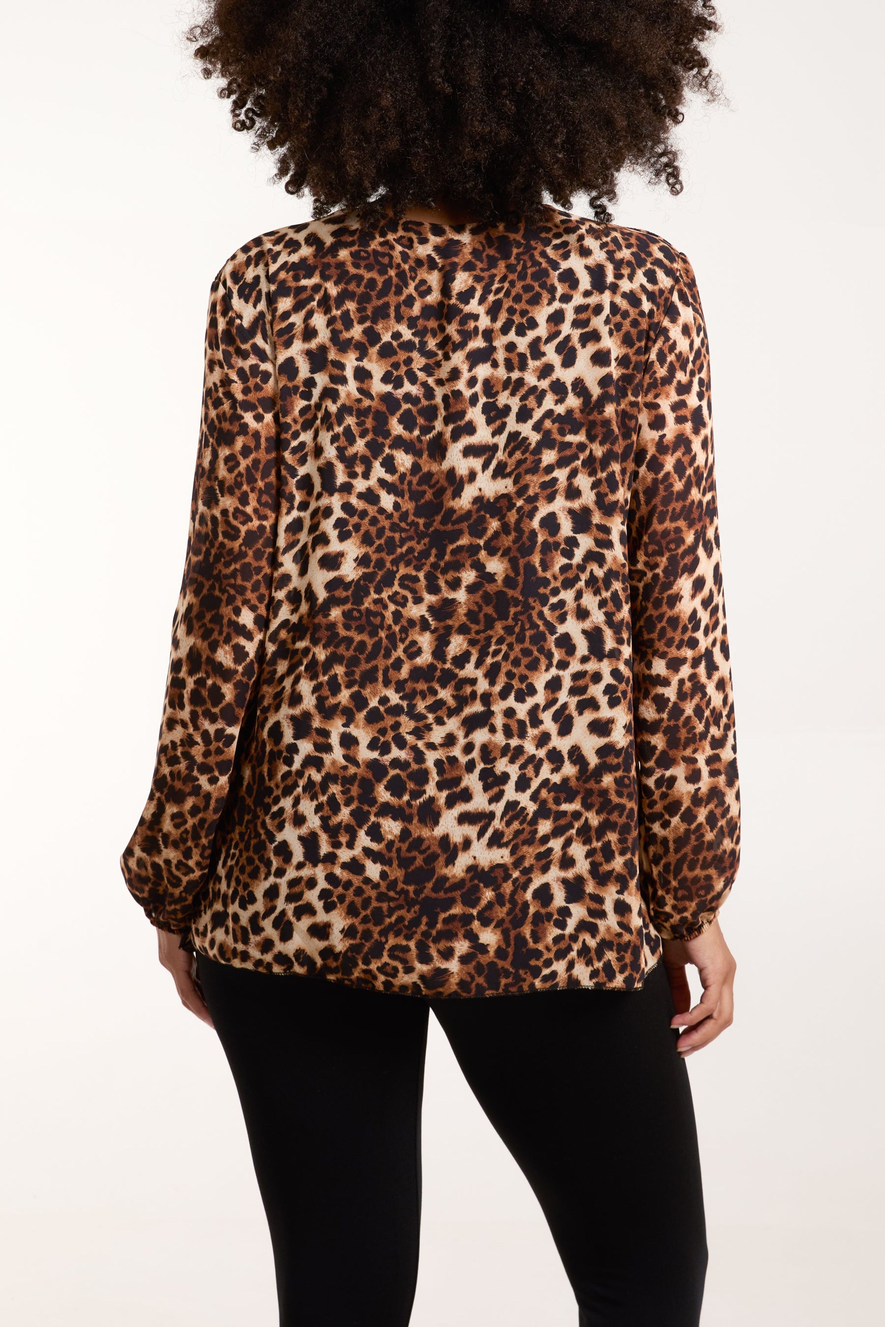 Blue Vanilla Brown Leopard Print Pleated Top