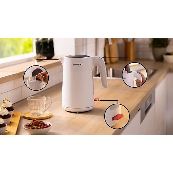 Bouilloire Electrique- BOSCH - TWK2M161 MyMoment - Blanche Mate - indicateur de tasses - niveau d'eau visible