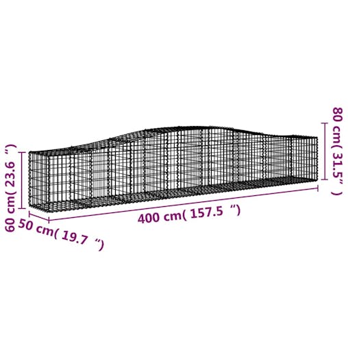 NNEVL Arched Gabion Baskets 3 pcs 400x50x60/80 cm Galvanised Iron