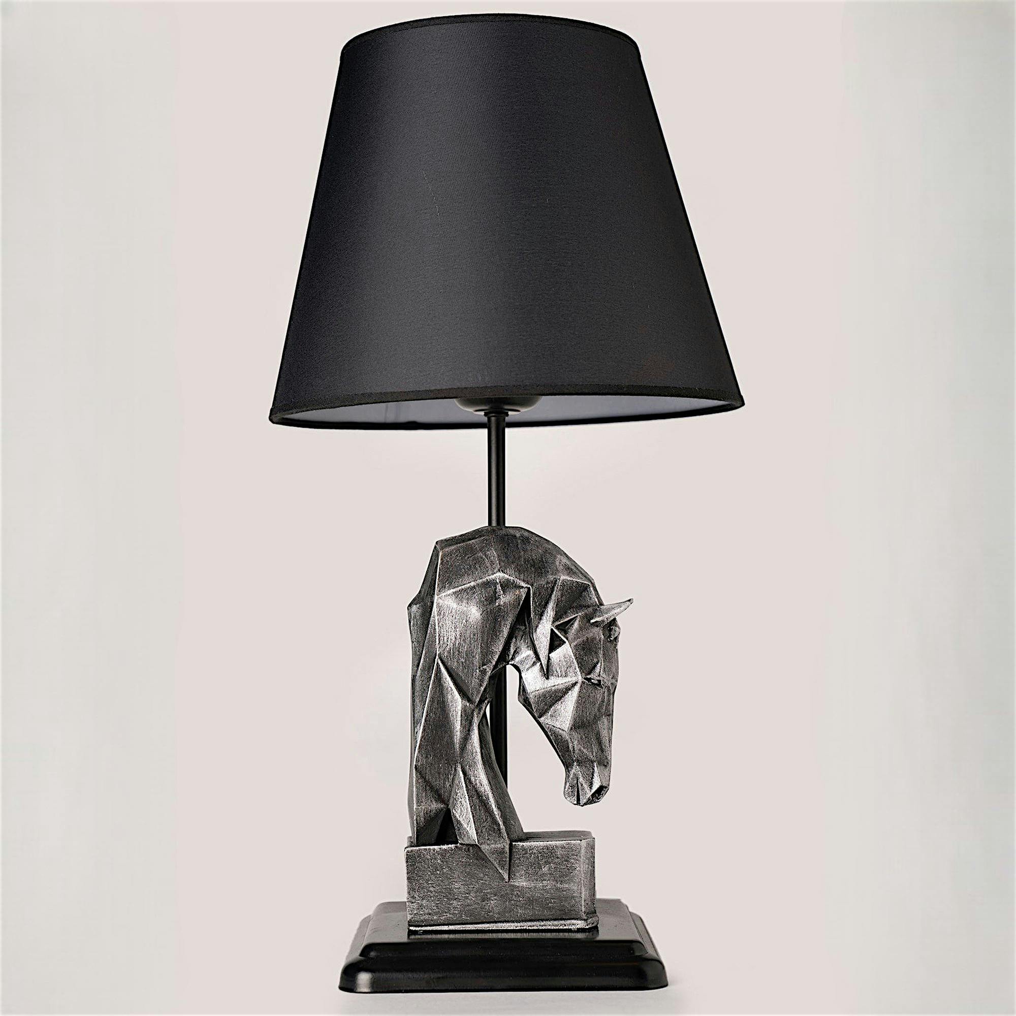 Lampe de salon décorative noire, tête de cheval argentée SILE