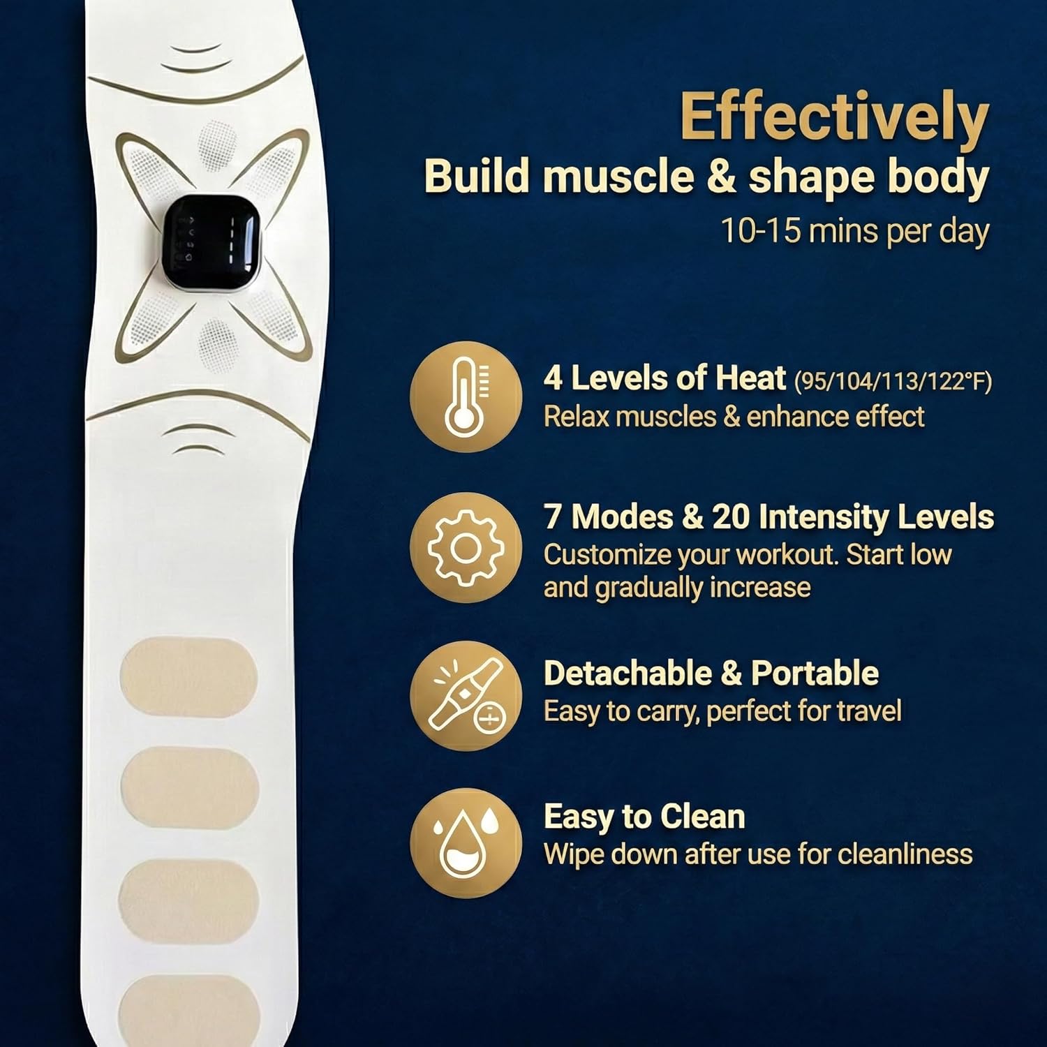 Abs Stimulator with Heating, Adjustable Intensity & Temp Levels, Ab Stimulator Muscle Toner and Sculpting Trainer with Silver Ion Coating for Abs and Lower Back Relaxation